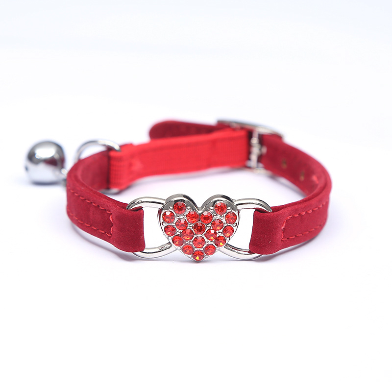Adjustable Suede Cat Collar Bell Heart Bling Safety Elastic Kitten Pink Blue - Picture 20 of 24