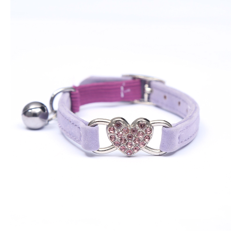 Adjustable Suede Cat Collar Bell Heart Bling Safety Elastic Kitten Pink Blue - Picture 23 of 24
