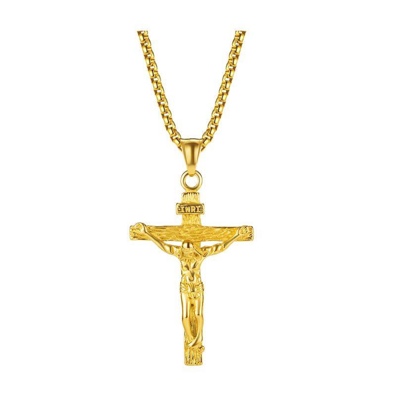 Men Stainless Steel Gold Silver Black Jesus Crucifix Pendant Chain Necklace AU - Picture 22 of 25