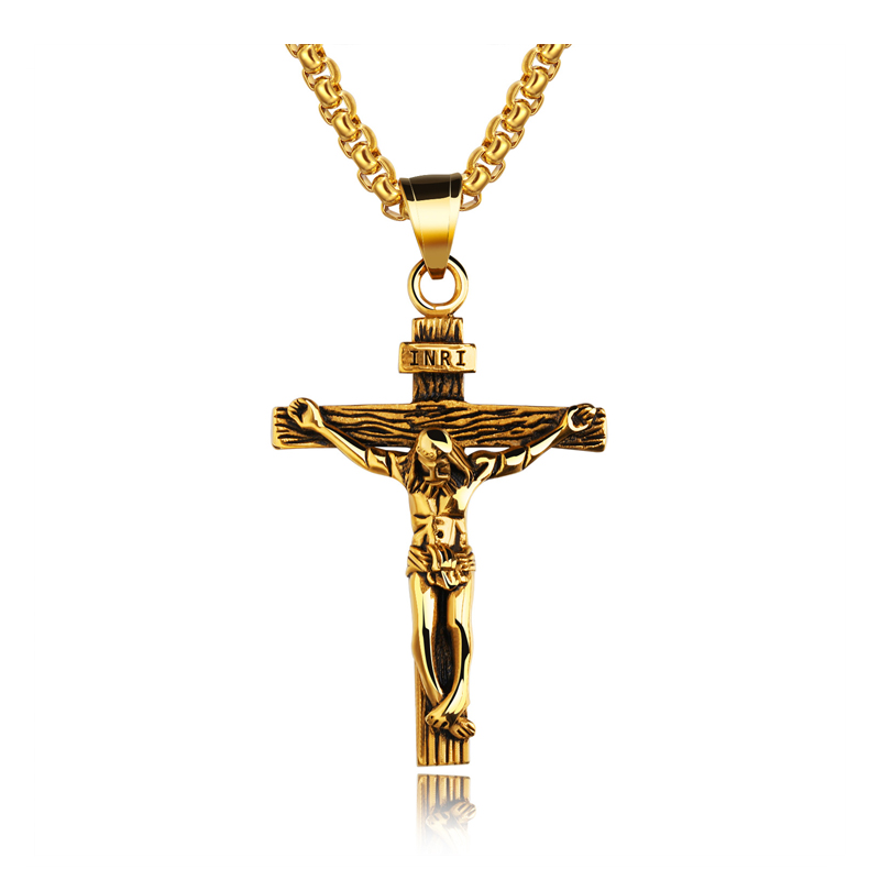 Men Stainless Steel Gold Silver Black Jesus Crucifix Pendant Chain Necklace AU - Picture 24 of 25