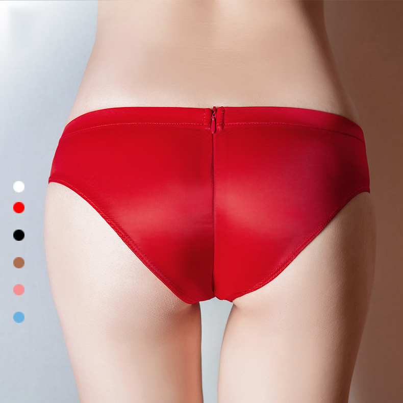 Women Sheer Silky Shiny Panties Zipper Crotch Knickers Lingerie Underwear Briefs - Picture 10 of 15