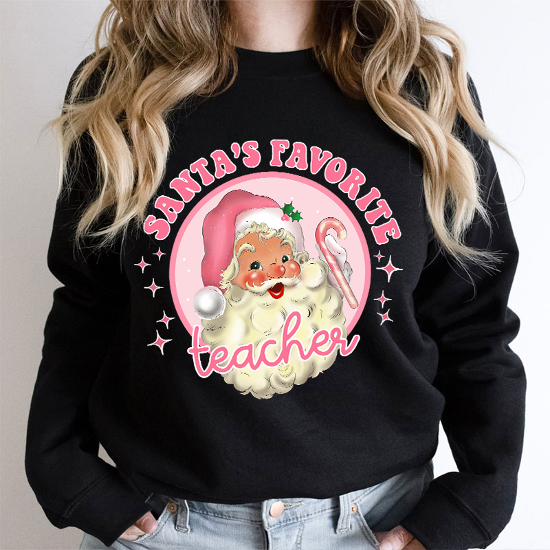 Santa's Favorite Teacher Pinky Winter Teacher Sweatshirt