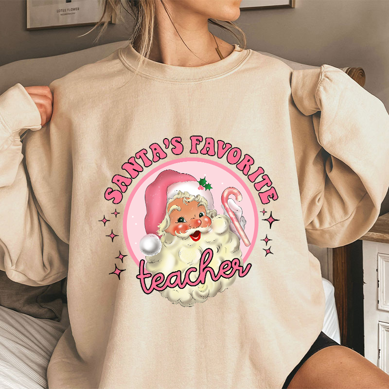 Santa's Favorite Teacher Pinky Winter Teacher Sweatshirt