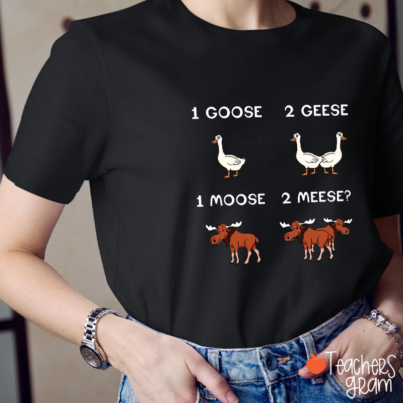 One Goose Two Geese One Moose Two Meese Teacher T-Shirt