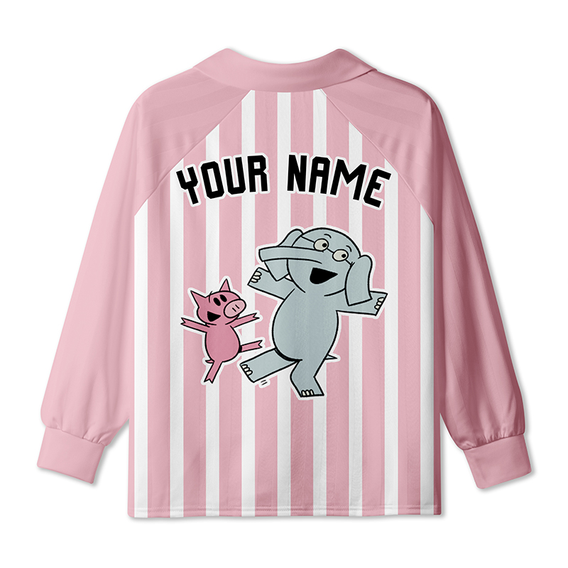 Personalized Team Name And Number Pink Pig Teacher Long Sleeve Collar Jersey