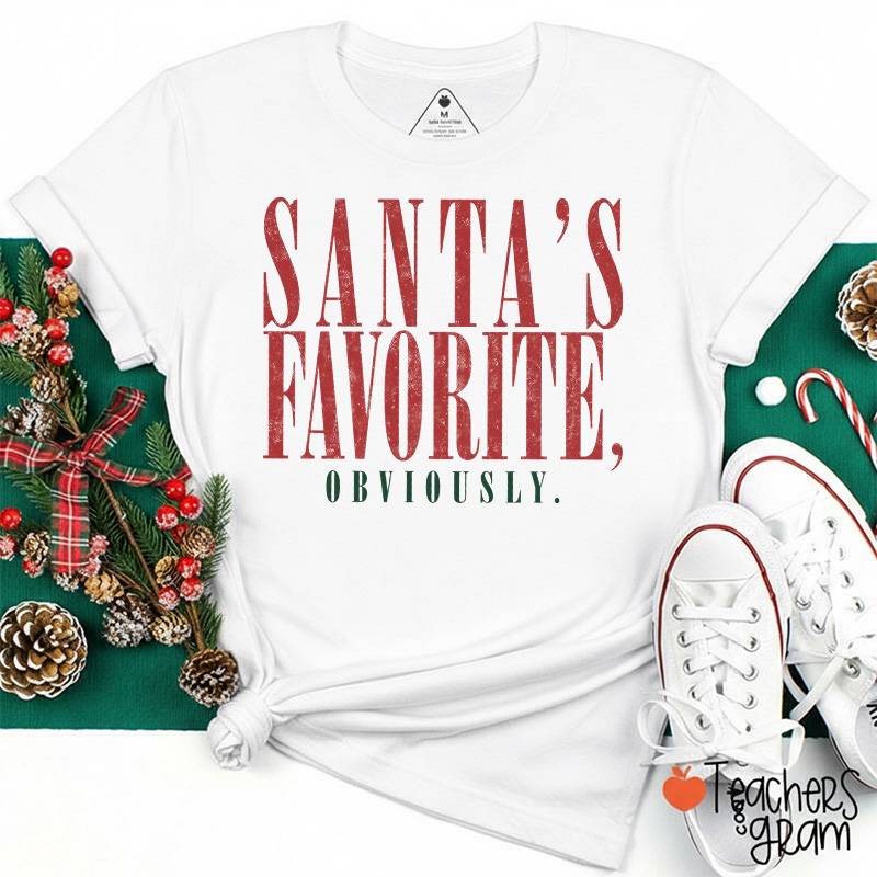 Santa's Favorite Obviously Christmas Teacher T-Shirt