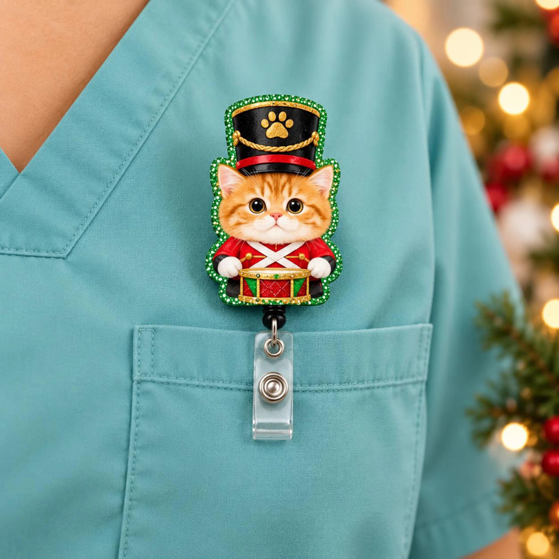 Personalized Festive Christmas Kitty Badge Reel
