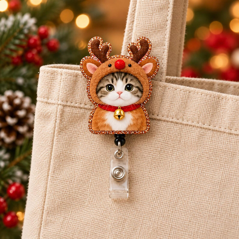 Personalized Festive Christmas Kitty Badge Reel