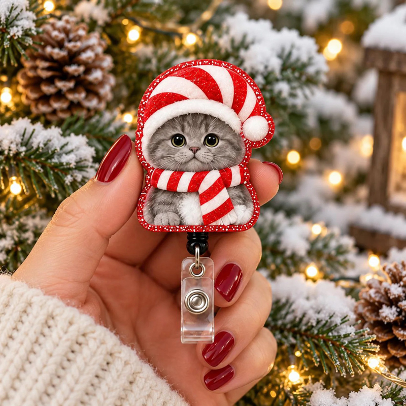 Personalized Festive Christmas Kitty Badge Reel