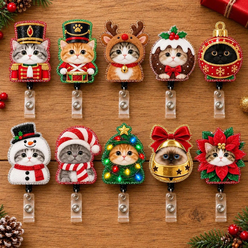 Personalized Festive Christmas Kitty Badge Reel