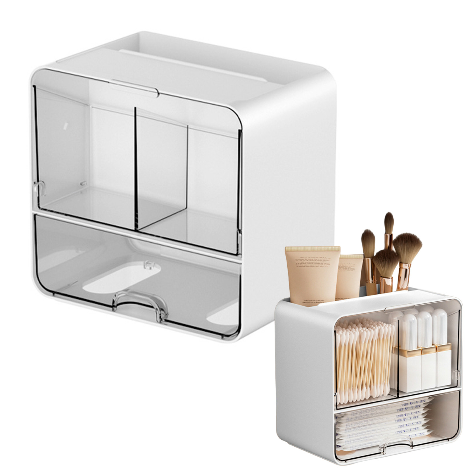 Bathroom Wall Organizer with Drawer Plastic Cosmetic Storage for Cotton Pads