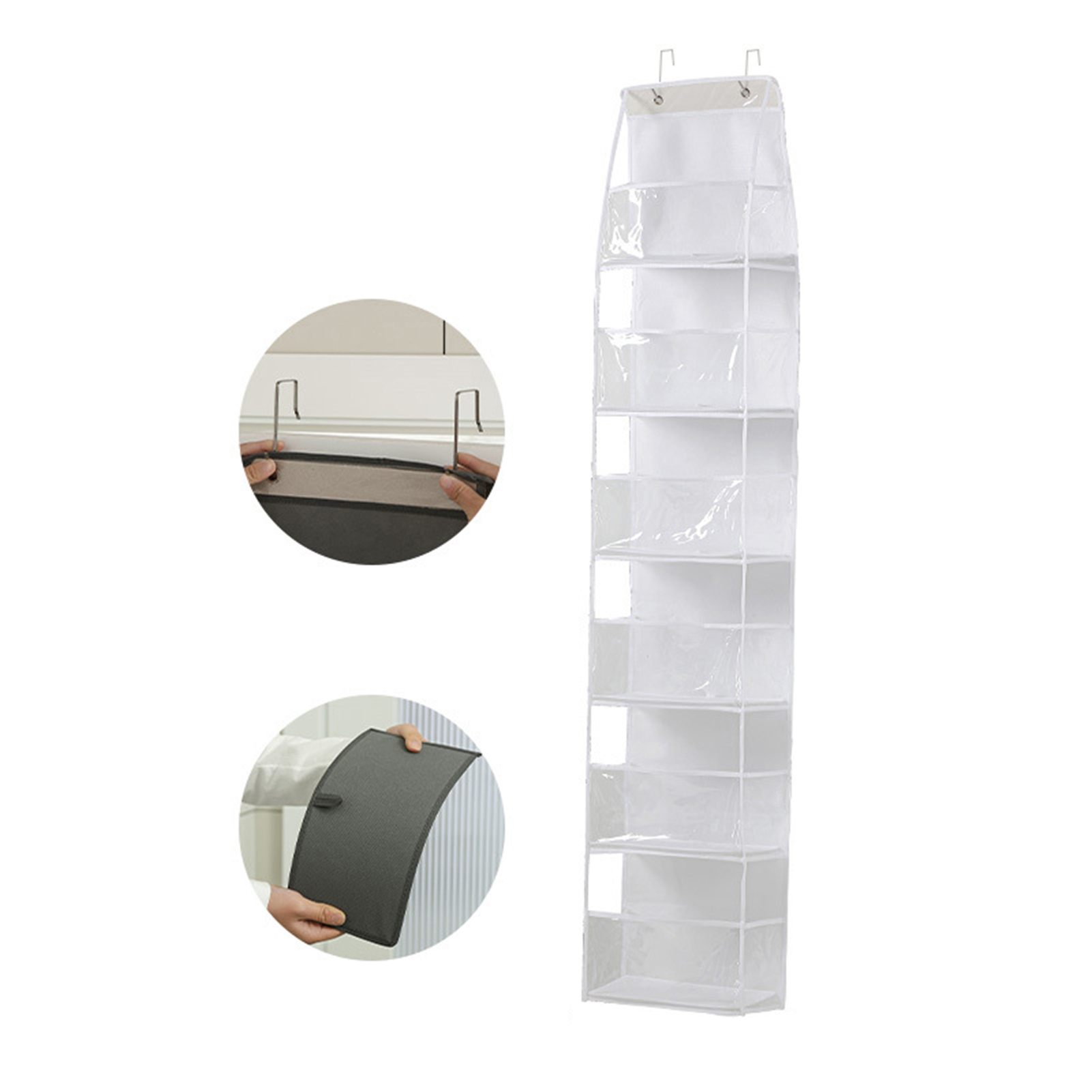 Space Saving Over Door Organizer Transparent Pockets High Load for Multiple Room