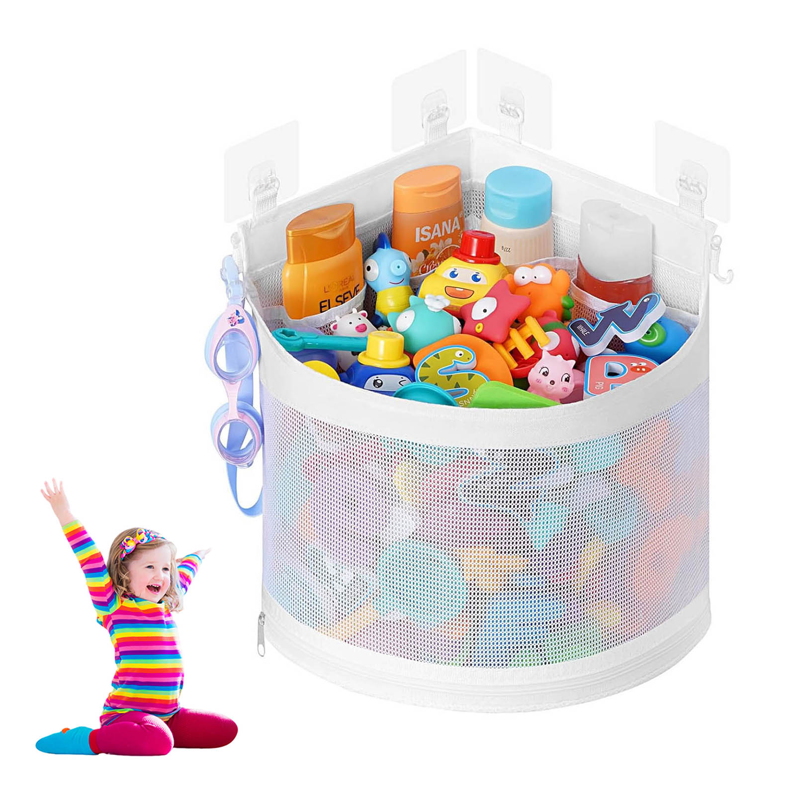 Mold Resistant Bath Toy Storage Net Large Capacity Corner Wall Organiser Access