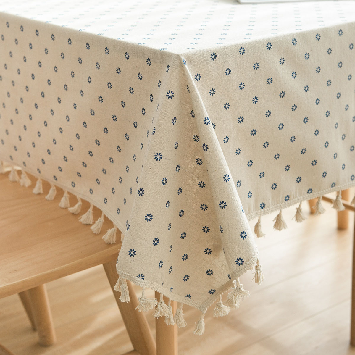 Flower Pattern Tablecloth Polyester Cotton Rectangle Durable Eco Friendly