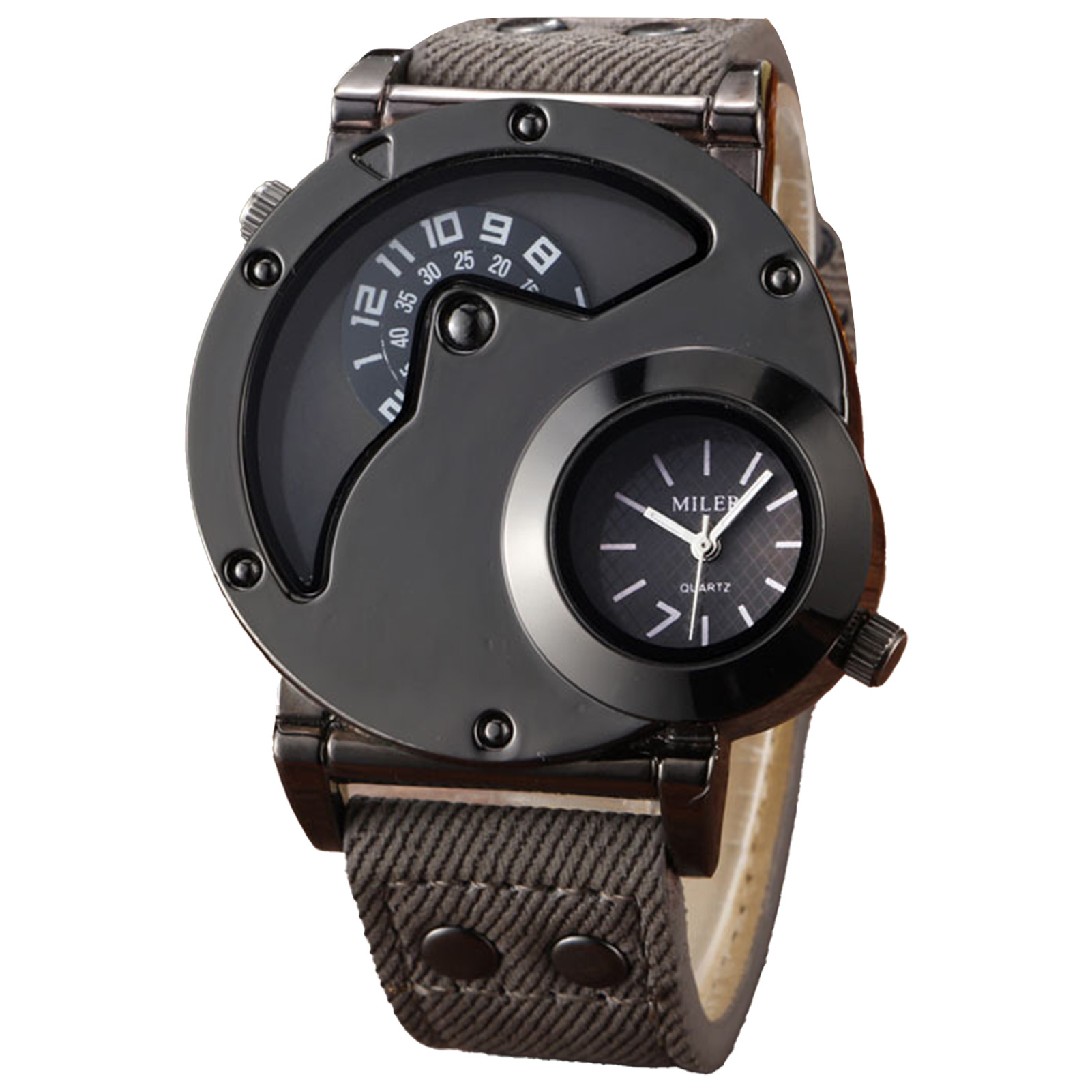 Fashion Men Wrist Watches Easy Read Dual Movement Round Dial Calendar Wristwatch