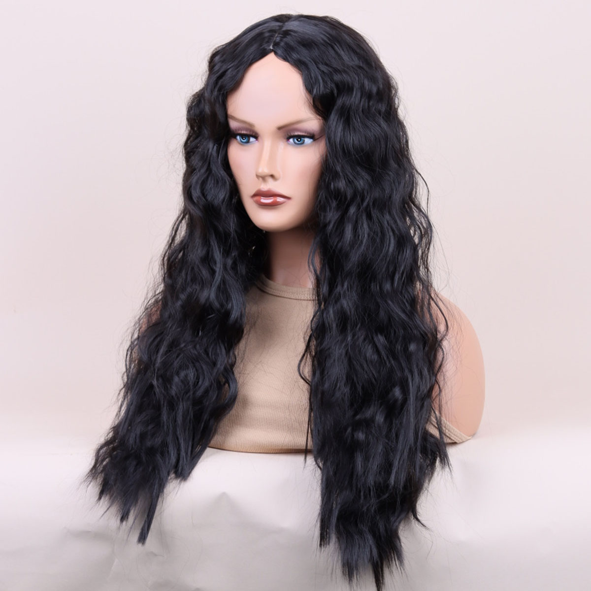 Women Black Long Curly Wigs Ladies Natural Wavy Hair Cosplay Party Wig - Picture 16 of 17