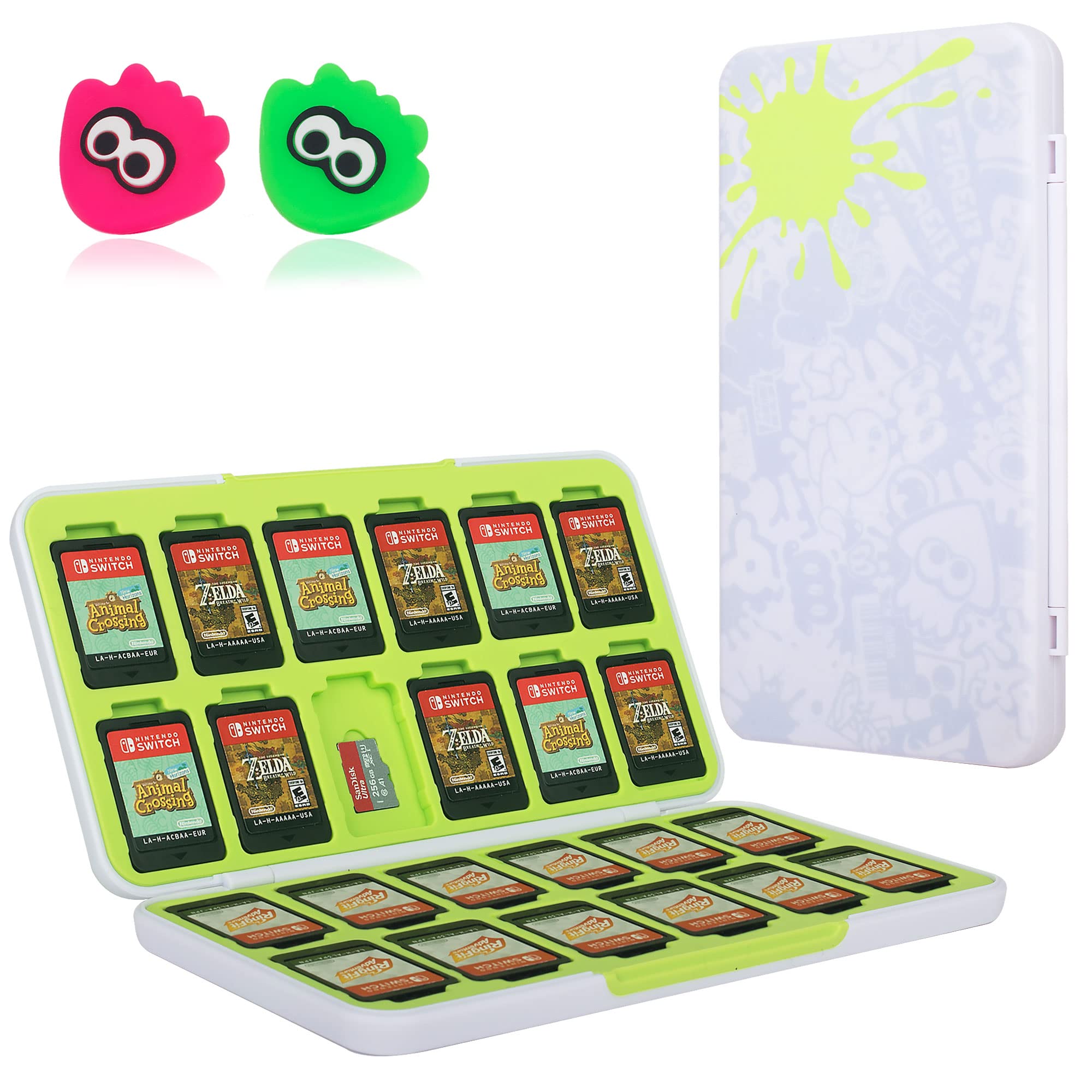 Estuche para guardar tarjetas de juego para Nintendo Switch con 2 tapas para joystick y 24 ranuras para tarjetas SD