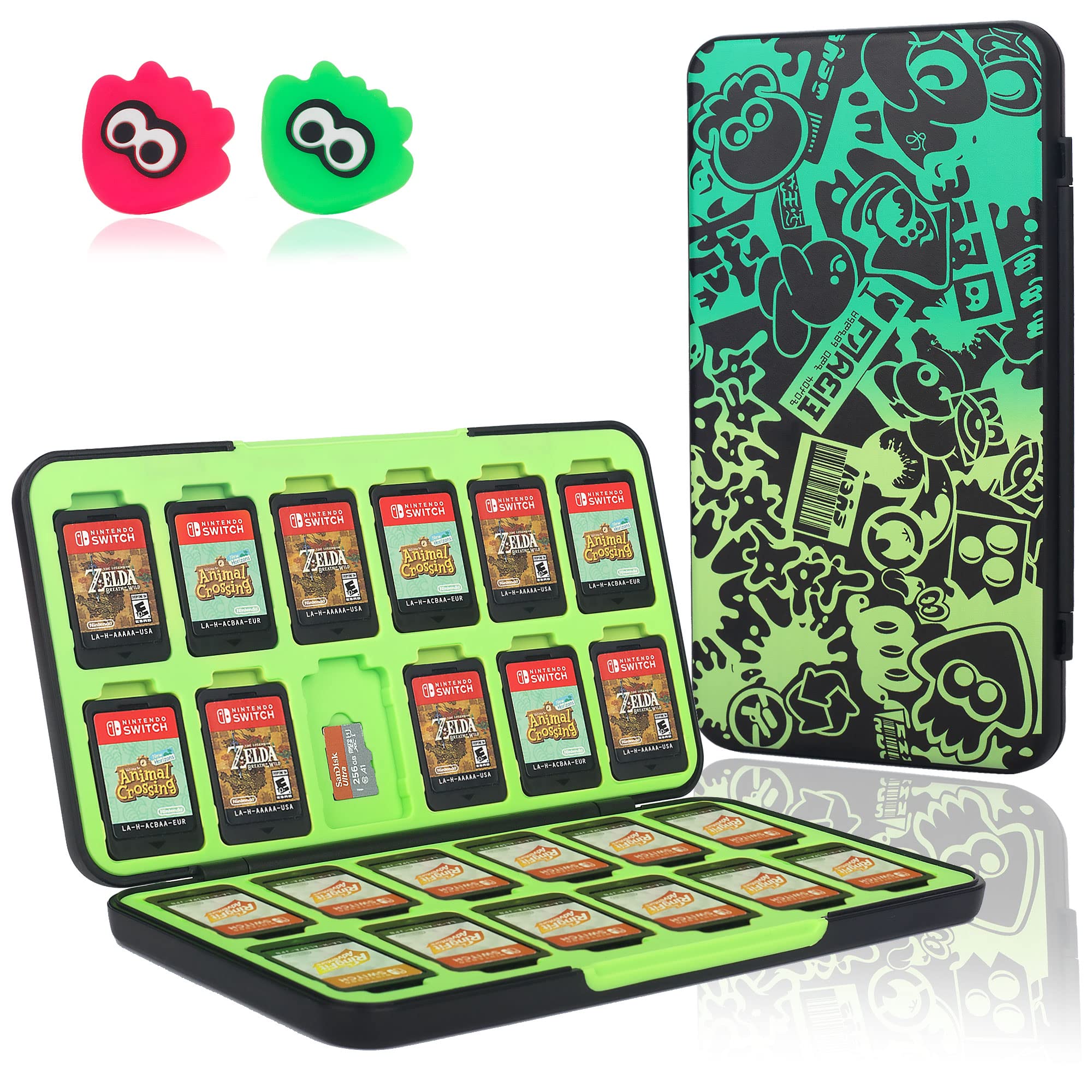 thumbnail image 1 of Estuche para guardar tarjetas de juego para Nintendo Switch con 2 tapas para joystick y 24 ranuras para tarjetas SD, 1 of 7