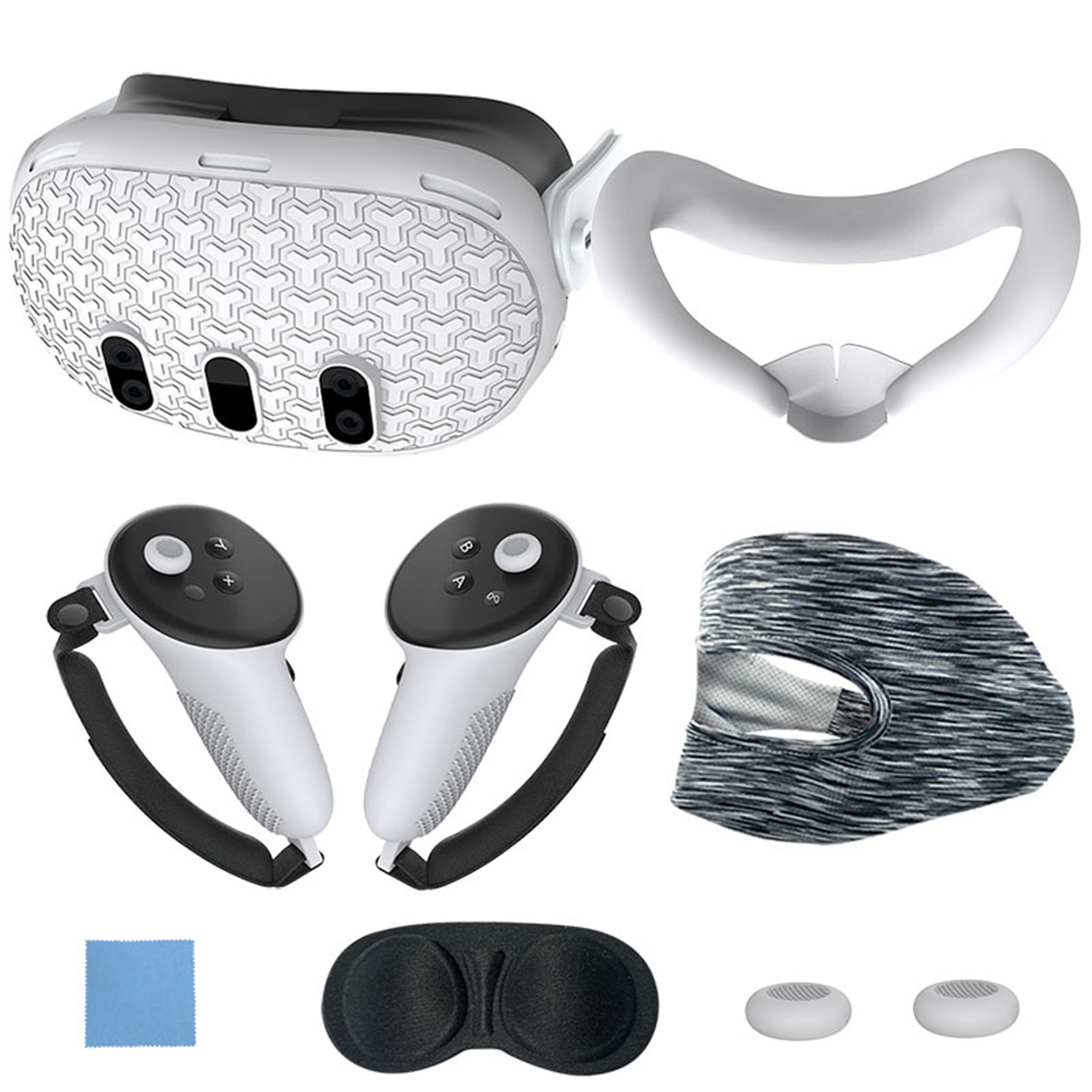 thumbnail image 1 of Set de accesorios VR 7 en 1 para Meta Quest 3: cubierta frontal de silicona, fundas para mandos, cubierta frontal antiarañazos, cubierta protectora para lentes y mucho más, 1 of 7
