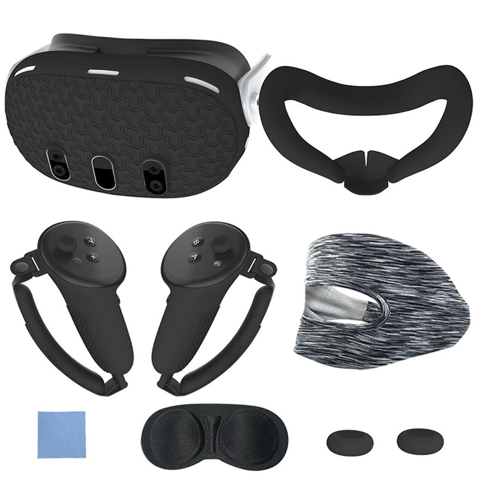 thumbnail image 1 of Set de accesorios VR 7 en 1 para Meta Quest 3: cubierta frontal de silicona, fundas para mandos, cubierta frontal antiarañazos, cubierta protectora para lentes y mucho más, 1 of 7
