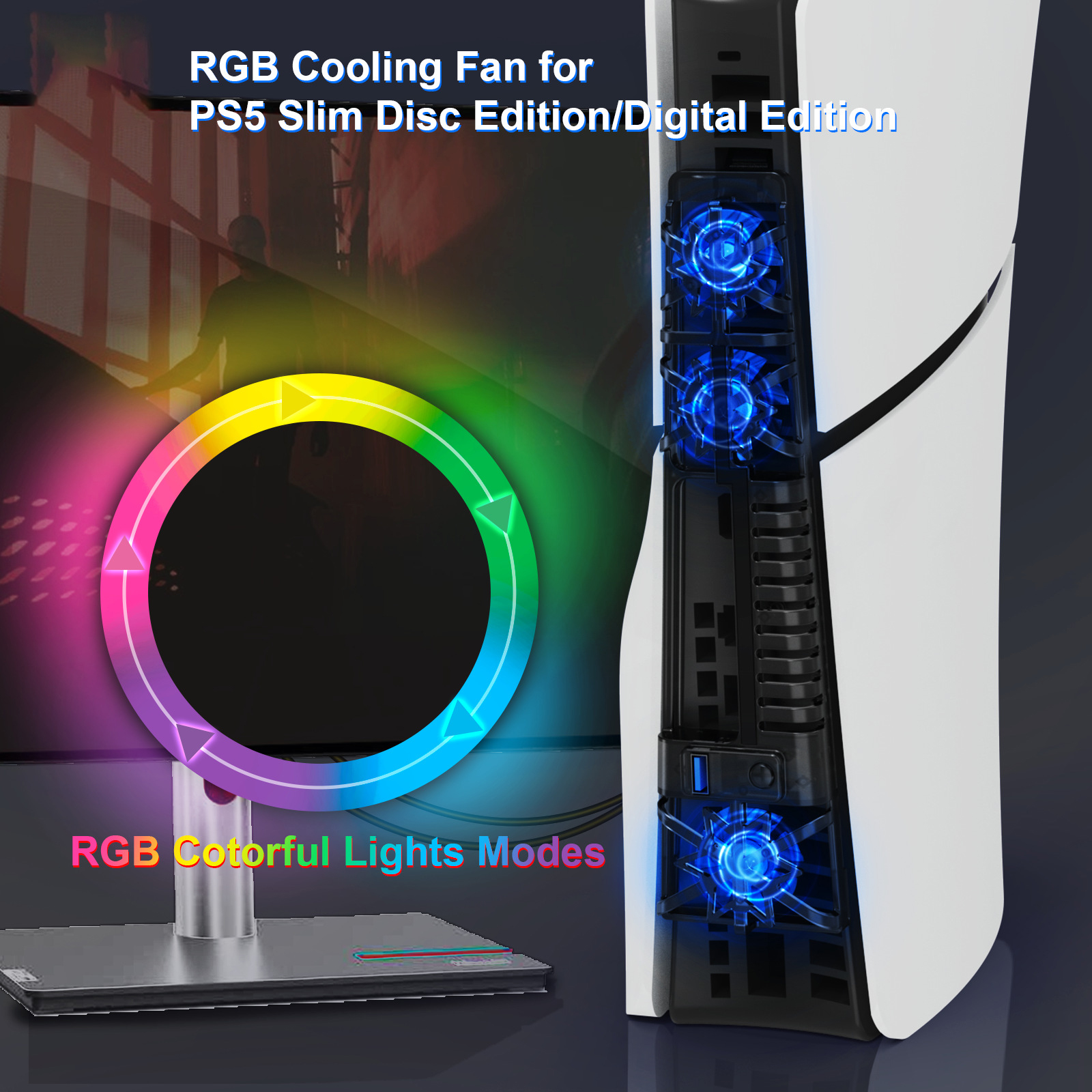 Cooling Fan with RGB Lights for PS5 Slim Console - Picture 5 of 13