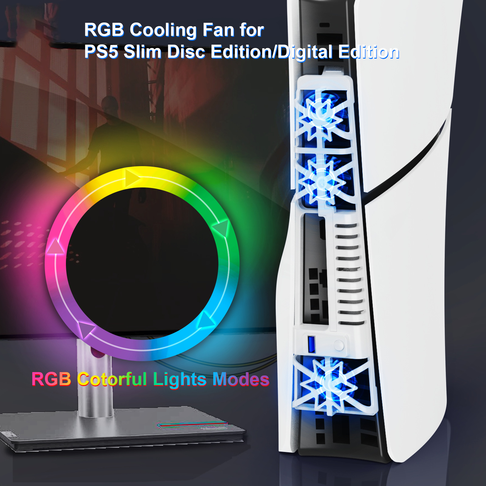 Cooling Fan with RGB Lights for PS5 Slim Console - Picture 11 of 13
