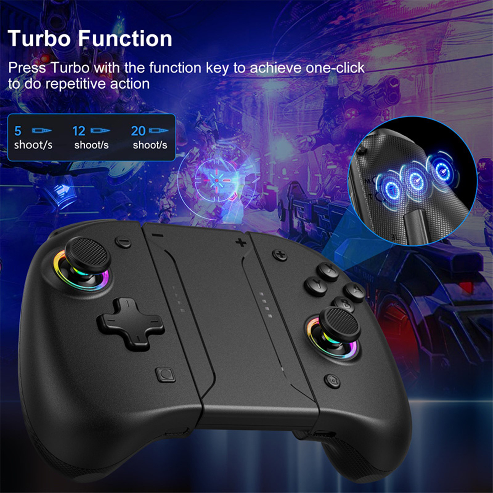 Game Controller for Switch/OLED with Adjustable TURBO/Vibration/Programmable/RGB - Picture 4 of 56