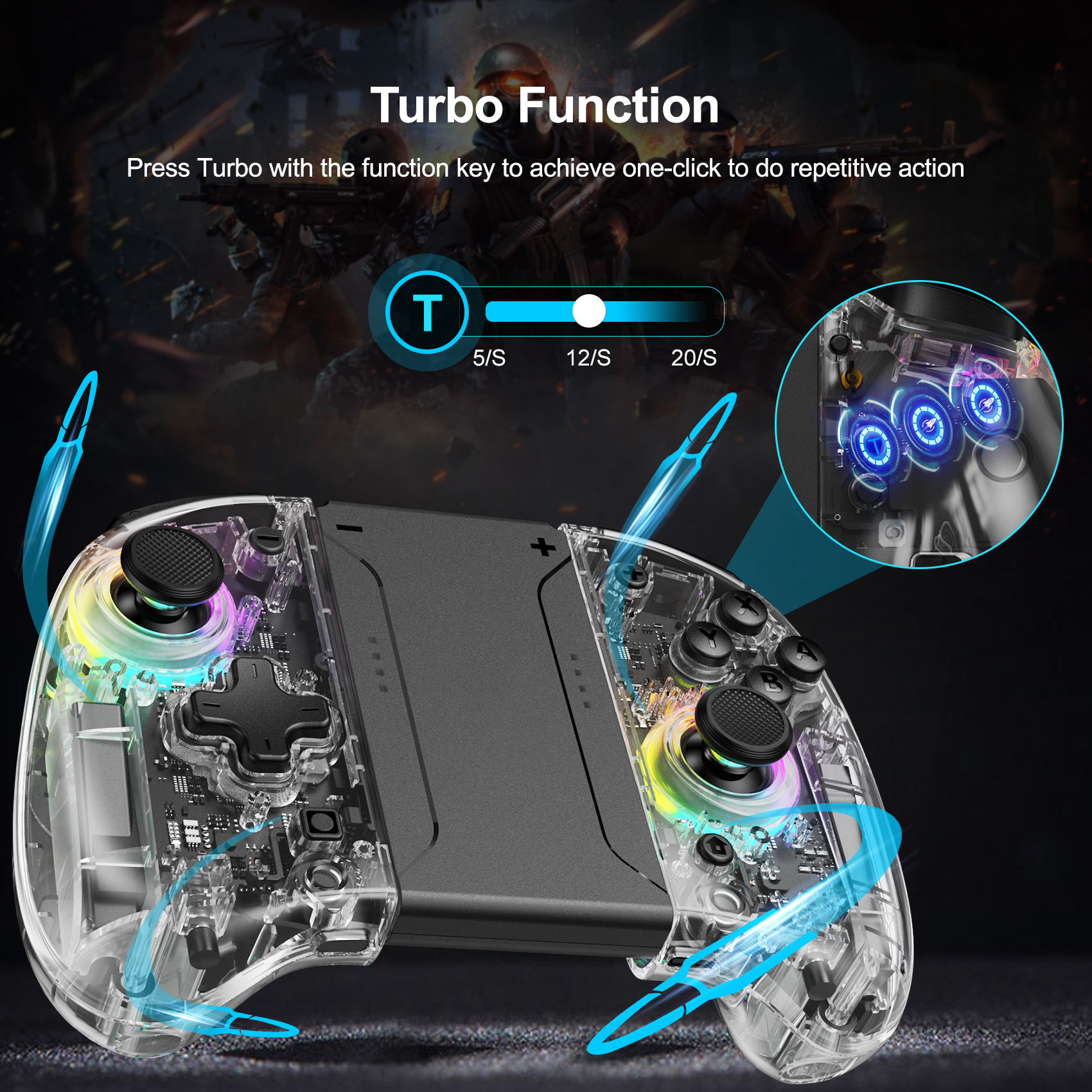 Game Controller for Switch/OLED with Adjustable TURBO/Vibration/Programmable/RGB - Picture 18 of 56