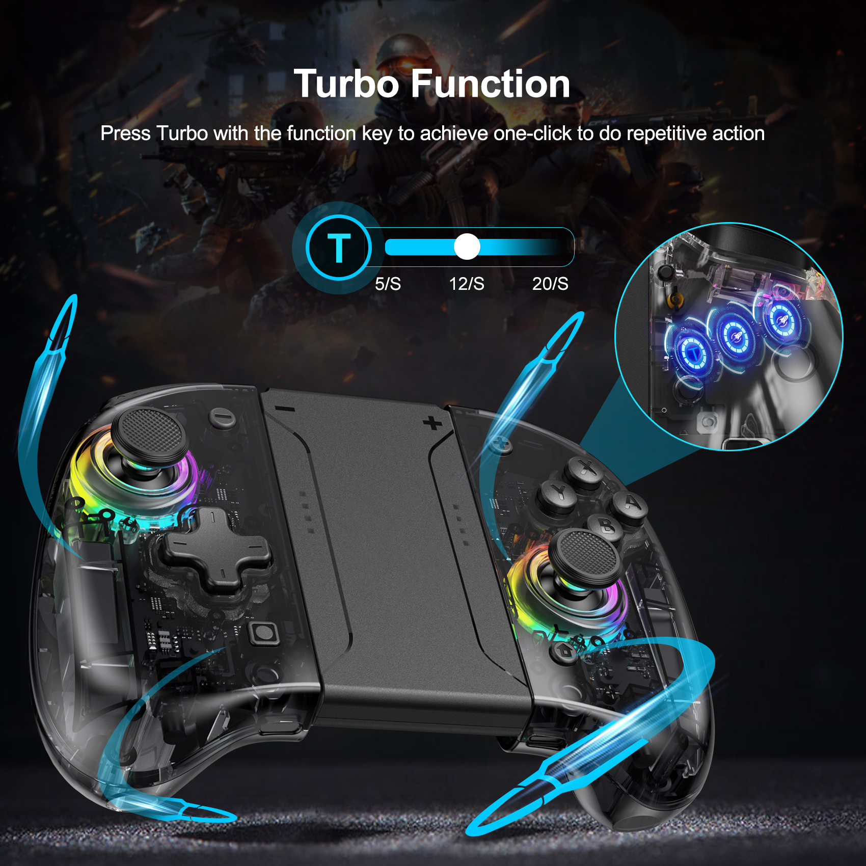 Game Controller for Switch/OLED with Adjustable TURBO/Vibration/Programmable/RGB - Picture 50 of 56