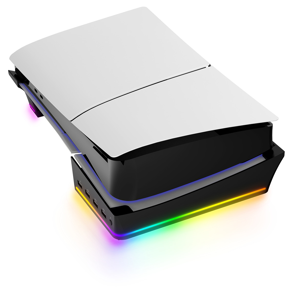Soporte horizontal con luz RGB para PS5 Slim, base horizontal para PS5 Slim Disc/Digital Edition con 14 luces de colores y 4 puertos USB, accesorios de soporte estables
