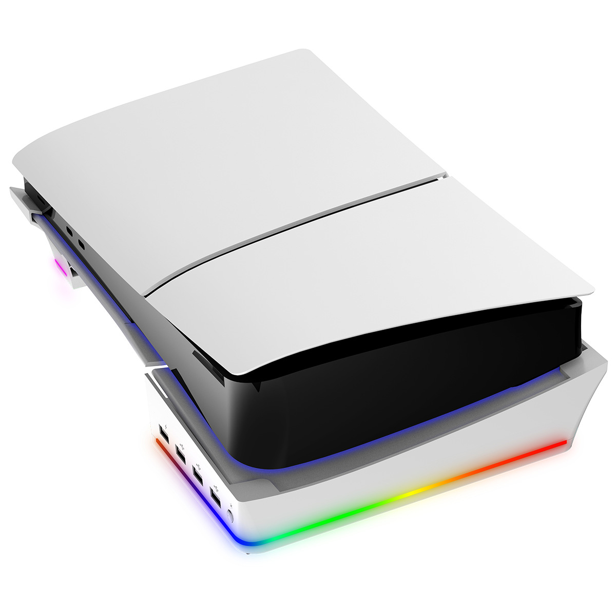 Soporte horizontal con luz RGB para PS5 Slim, base horizontal para PS5 Slim Disc/Digital Edition con 14 luces de colores y 4 puertos USB, accesorios de soporte estables