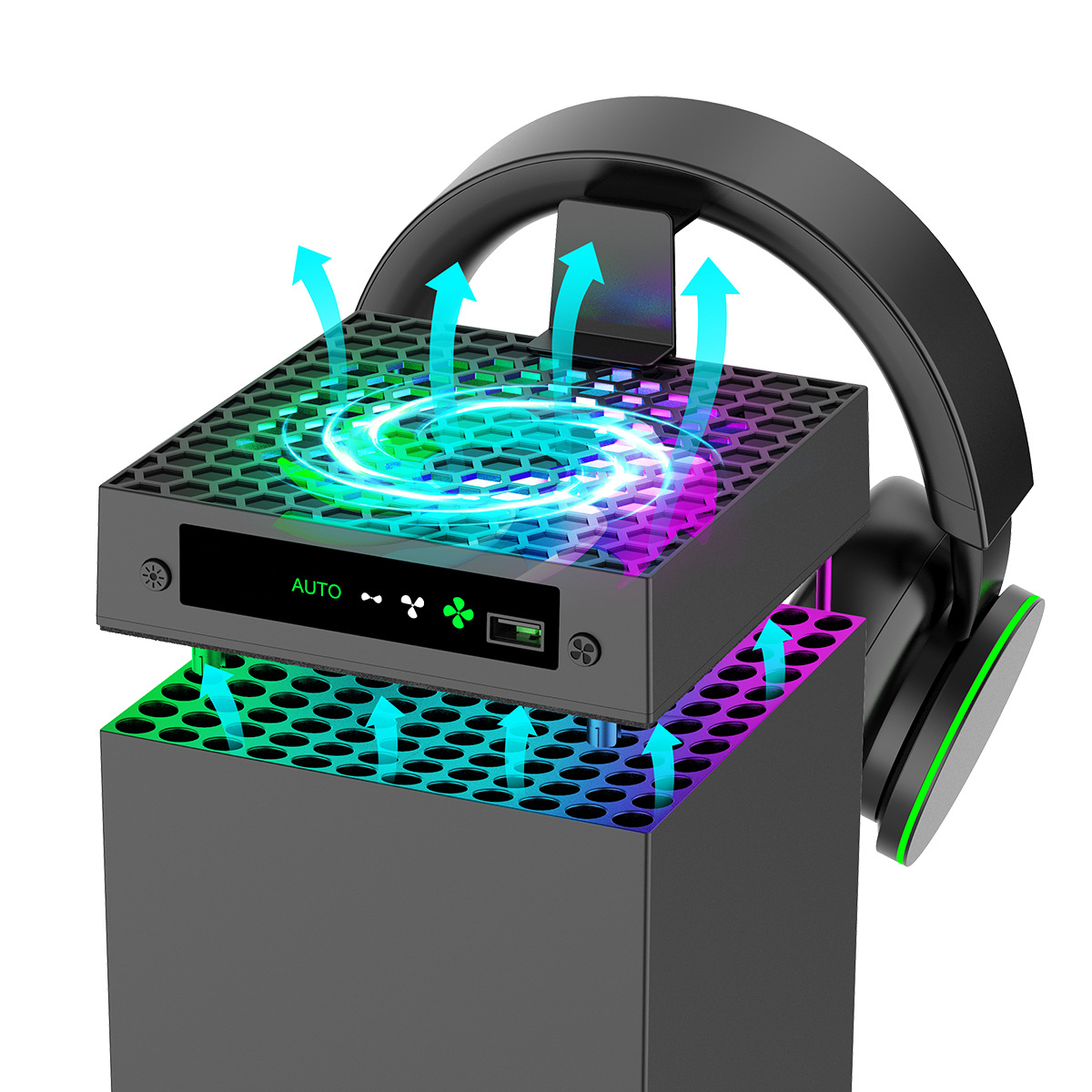 Rgb Cooling Fan for Xbox Series X, with Headphone Stand, Usb Port - Picture 10 of 10