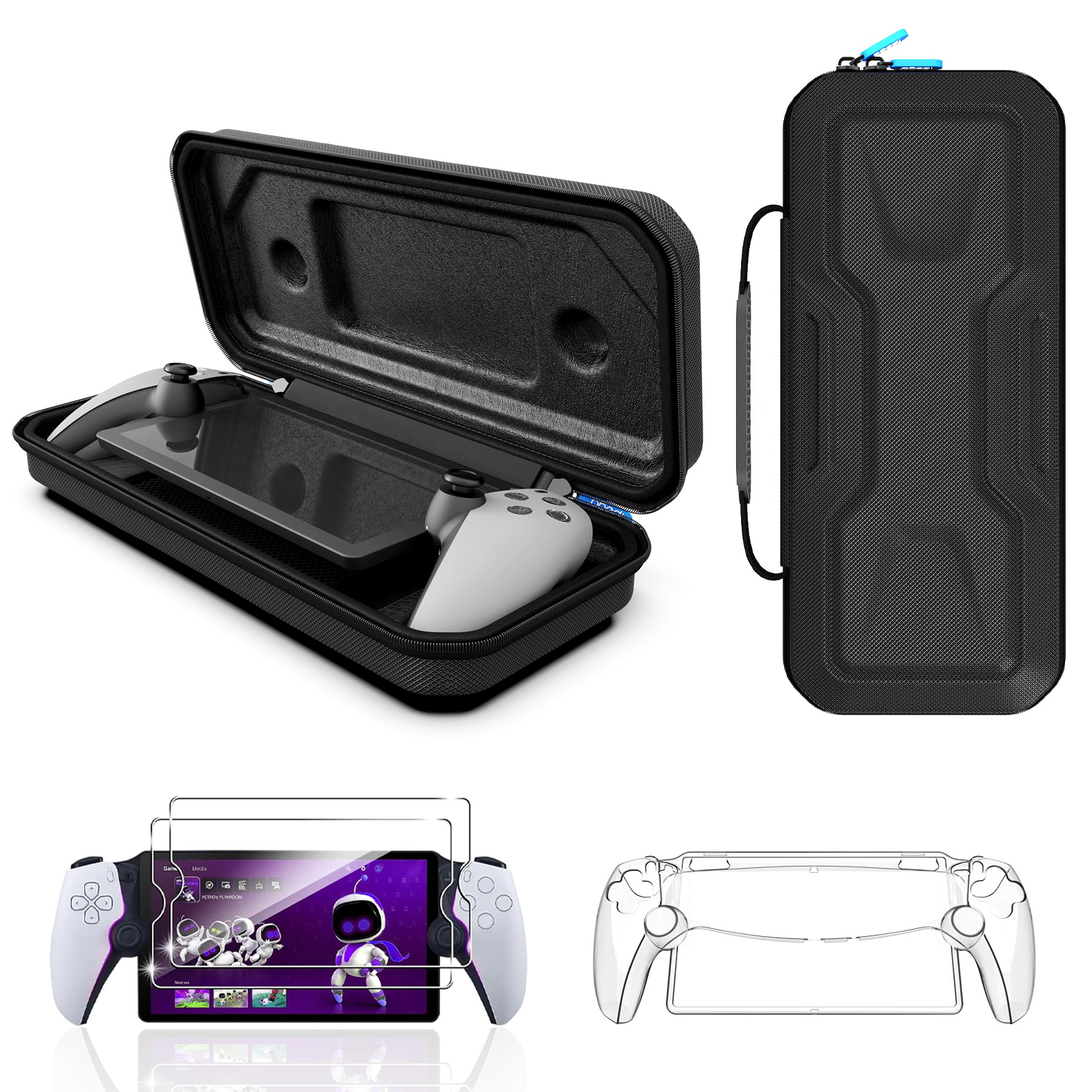 thumbnail image 1 of Paquete de accesorios para PlayStation Portal, con funda de transporte y funda rígida transparente protector de pantalla de cristal templado para PS5 Portal, 1 of 9