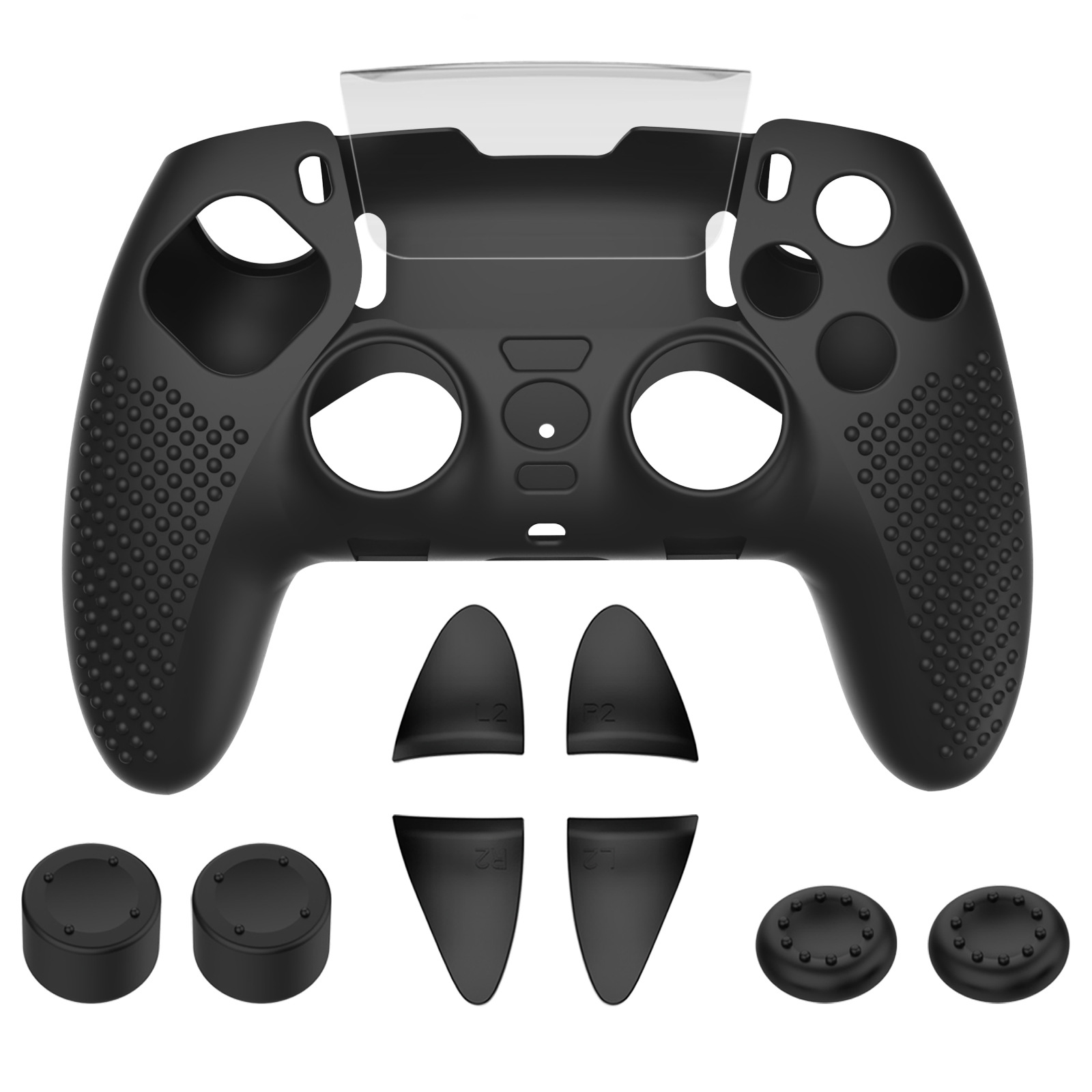 thumbnail image 1 of Funda protectora antideslizante de silicona suave para mando inalámbrico PlayStation 5 con 4 tapas para los pulgares y extensores de gatillos L2R2, 1 of 8