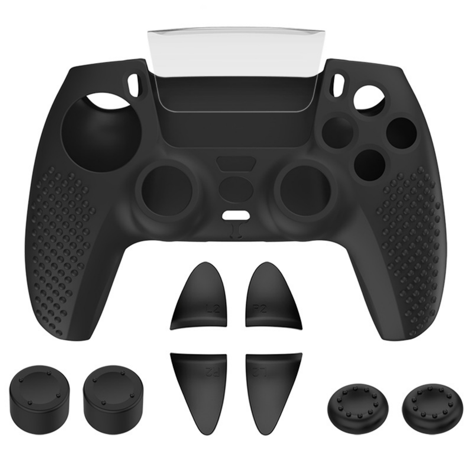 thumbnail image 1 of Funda protectora antideslizante de silicona suave para mando inalámbrico PlayStation 5 con 4 tapas para los pulgares y extensores de gatillos L2R2, 1 of 8