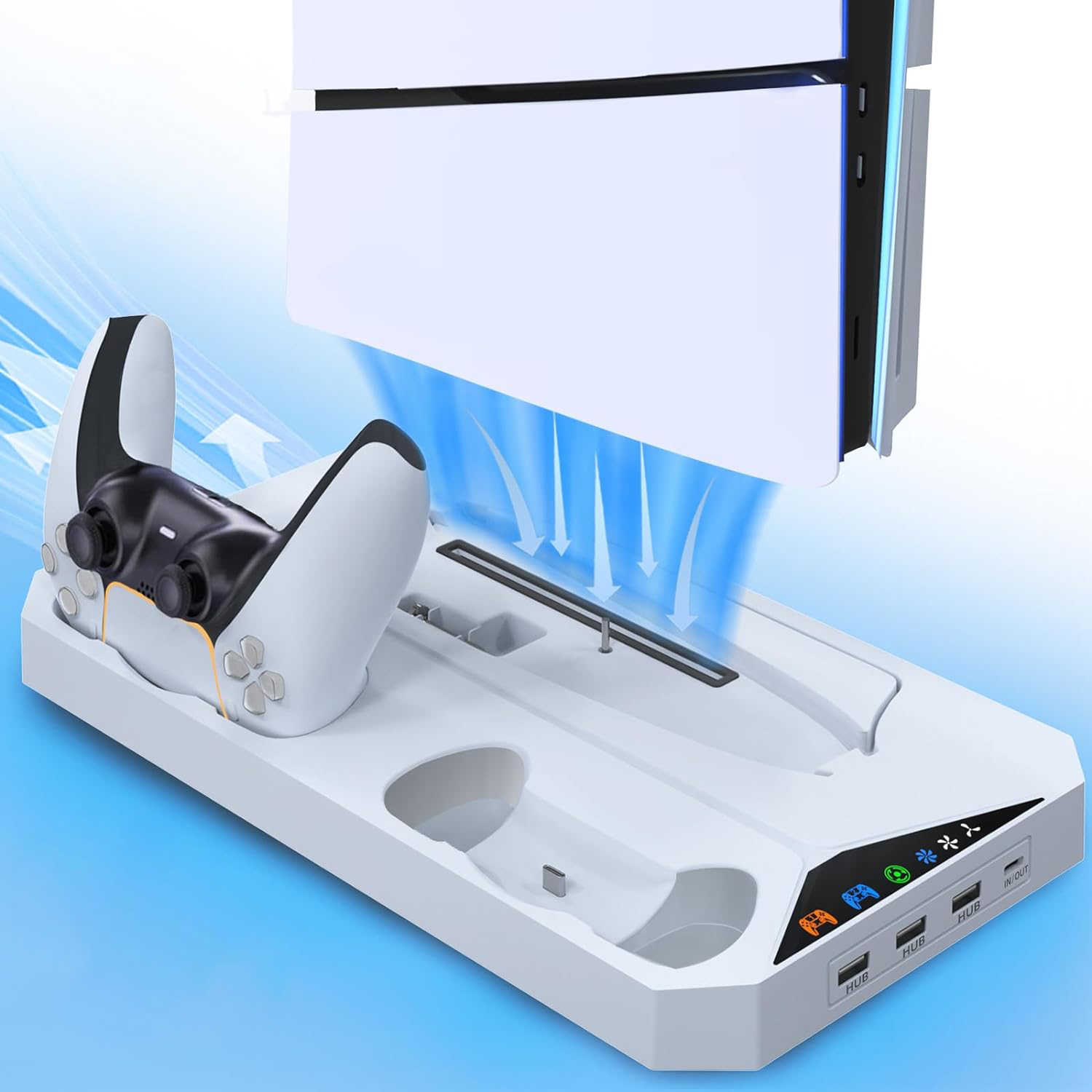Cooling Charging Station for PS5 Slim with 2 Headset Holder, 3 USB Hubs - Picture 9 of 9
