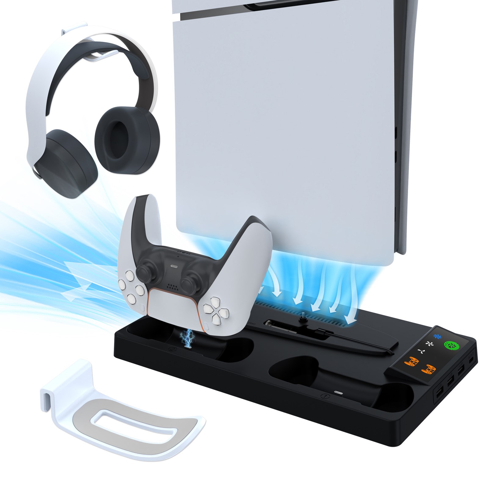 Soporte de estación de enfriamiento para PS5 Slim, carga del controlador, ventilador de enfriamiento, concentradores USB - Imagen 2 de 13