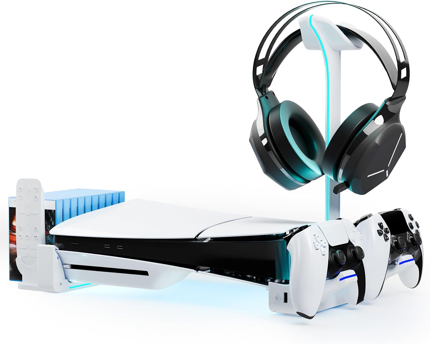 Horizontal Stand for PS5 Slim with Controller Charger, Headset Holder, USB Ports - Picture 9 of 14