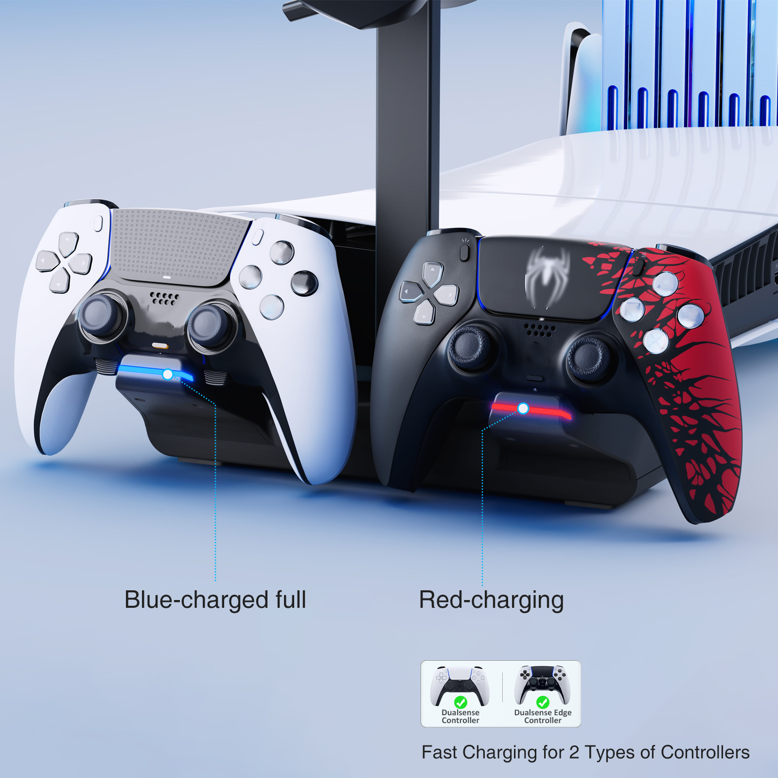 Horizontal Stand for PS5 Slim with Controller Charger, Headset Holder, USB Ports - Picture 5 of 14