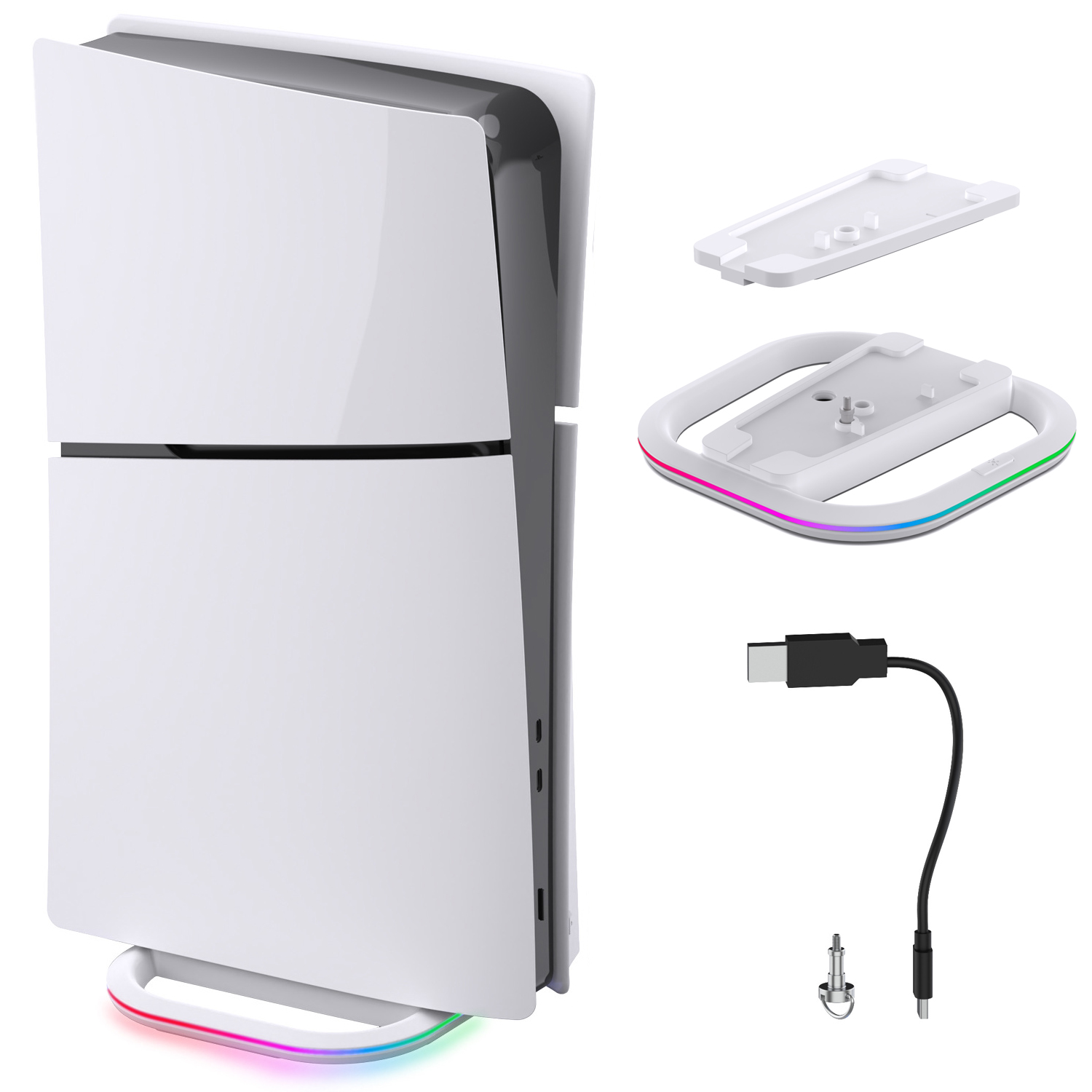 thumbnail image 1 of Soporte vertical para PS5 Slim Disc y Digital Edition Base vertical para PS5 con luces RGB Accesorios antideslizantes sencillos, 1 of 9