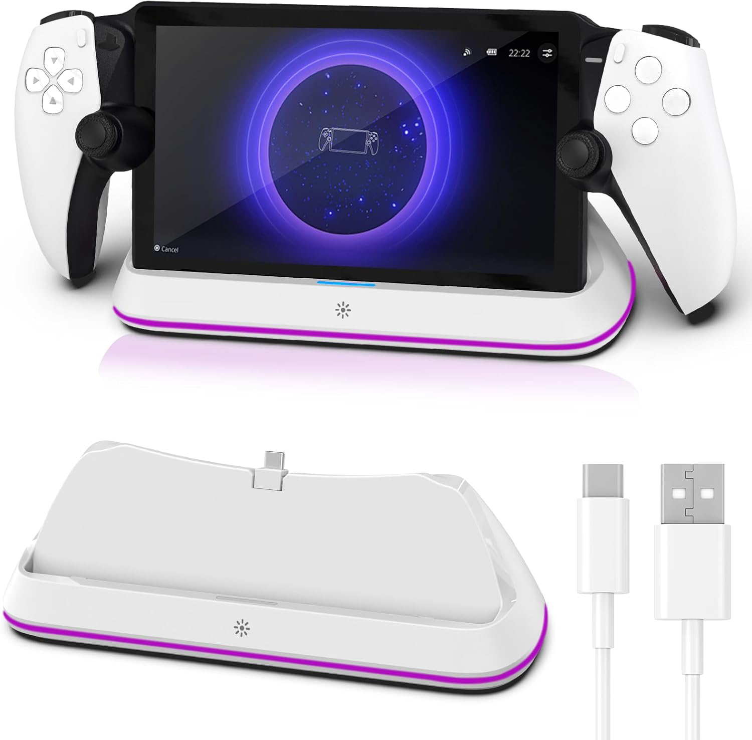 thumbnail image 1 of Soporte de carga para PS Portal Remote Player, base de carga portátil con 7 modos de iluminación RGB y cable tipo C, accesorio de base de carga para la consola Playstation 5 Portal, 1 of 5