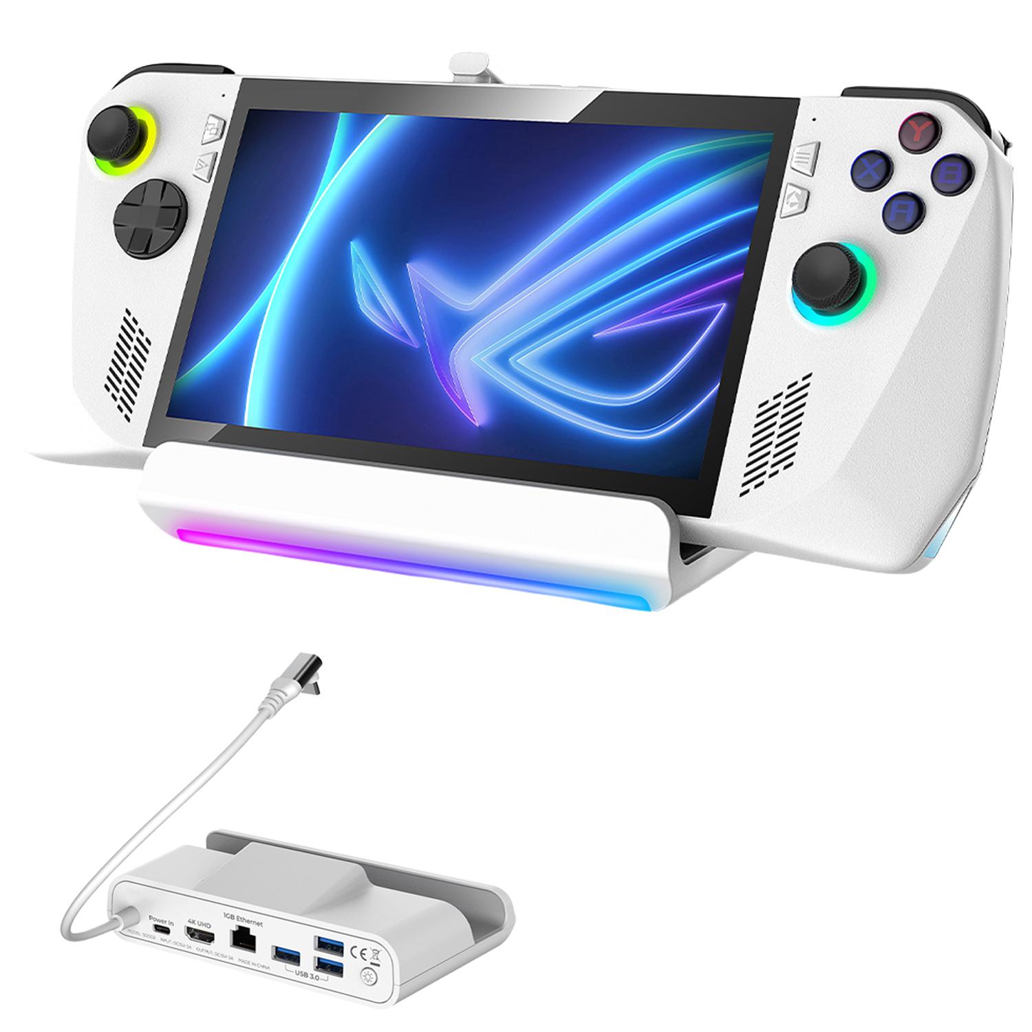 thumbnail image 1 of Estación de acoplamiento RGB para consolas de juegos ROG Ally / Steam Deck, base compatible con 4K a 60 Hz, 1000 Mbps y entrada de 100 W, 1 of 8