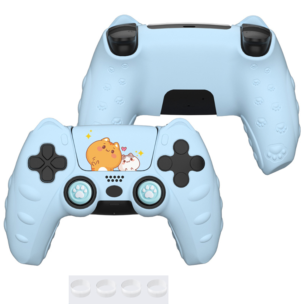 thumbnail image 1 of Funda protectora de silicona para mando de PS5, suave, cómoda, con dibujos animados y bonita, con tapa para joystick y accesorios adhesivos para el joystick, 1 of 7