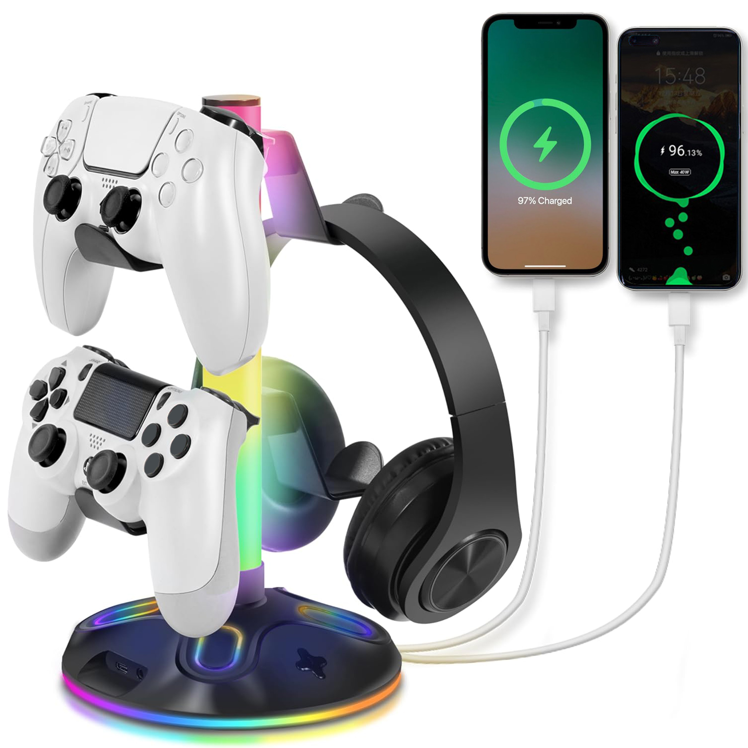 Headphone Stand for Desk, Game Controller Holder with USB & Type-C & 3.5MM Port - Picture 2 of 6