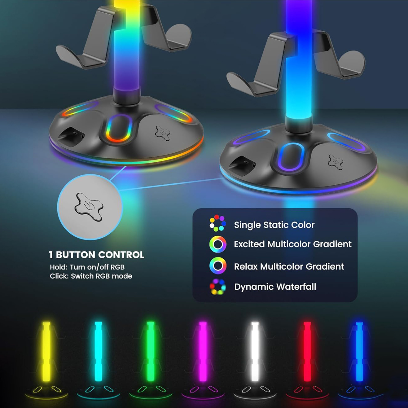 Headphone Stand for Desk, Game Controller Holder with USB & Type-C & 3.5MM Port - Picture 5 of 6