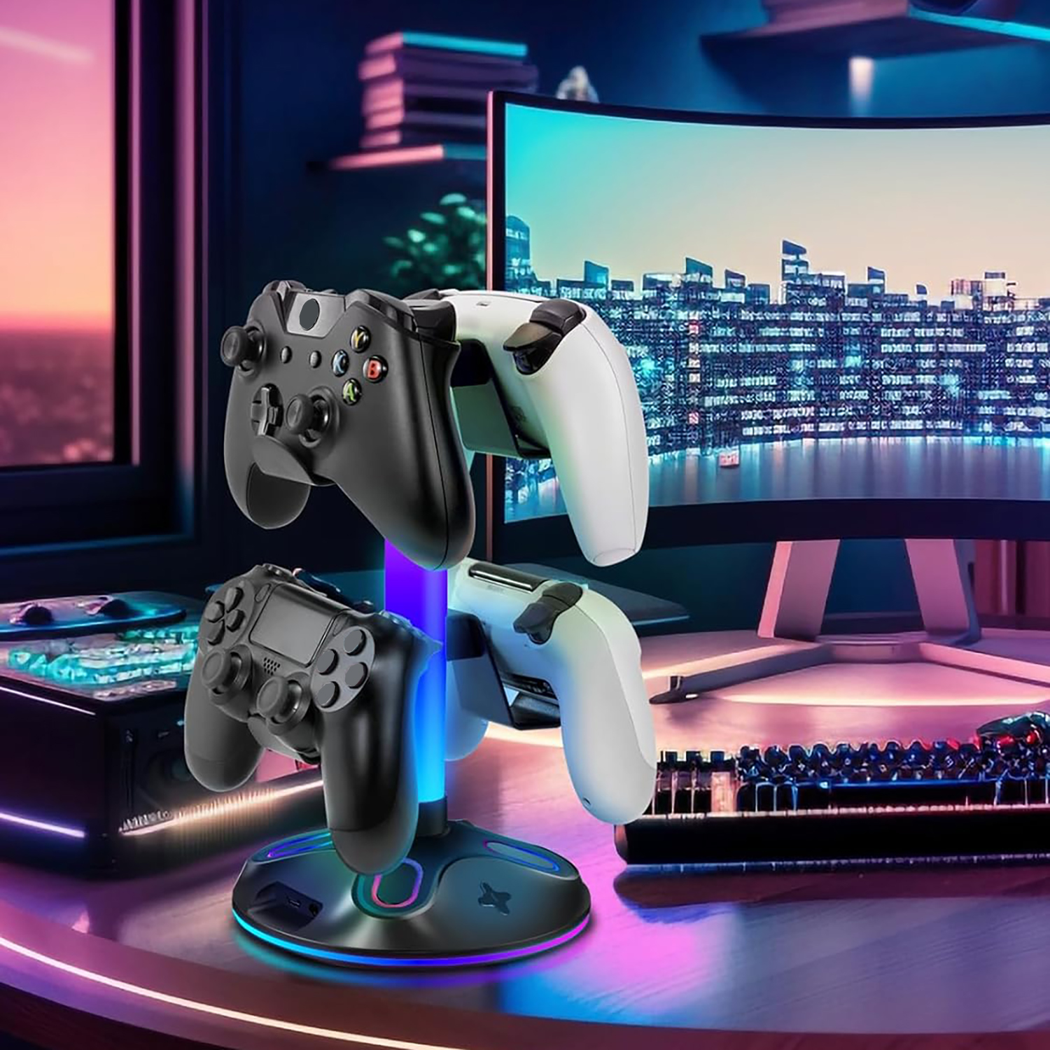 Headphone Stand for Desk, Game Controller Holder with USB & Type-C & 3.5MM Port - Picture 3 of 6