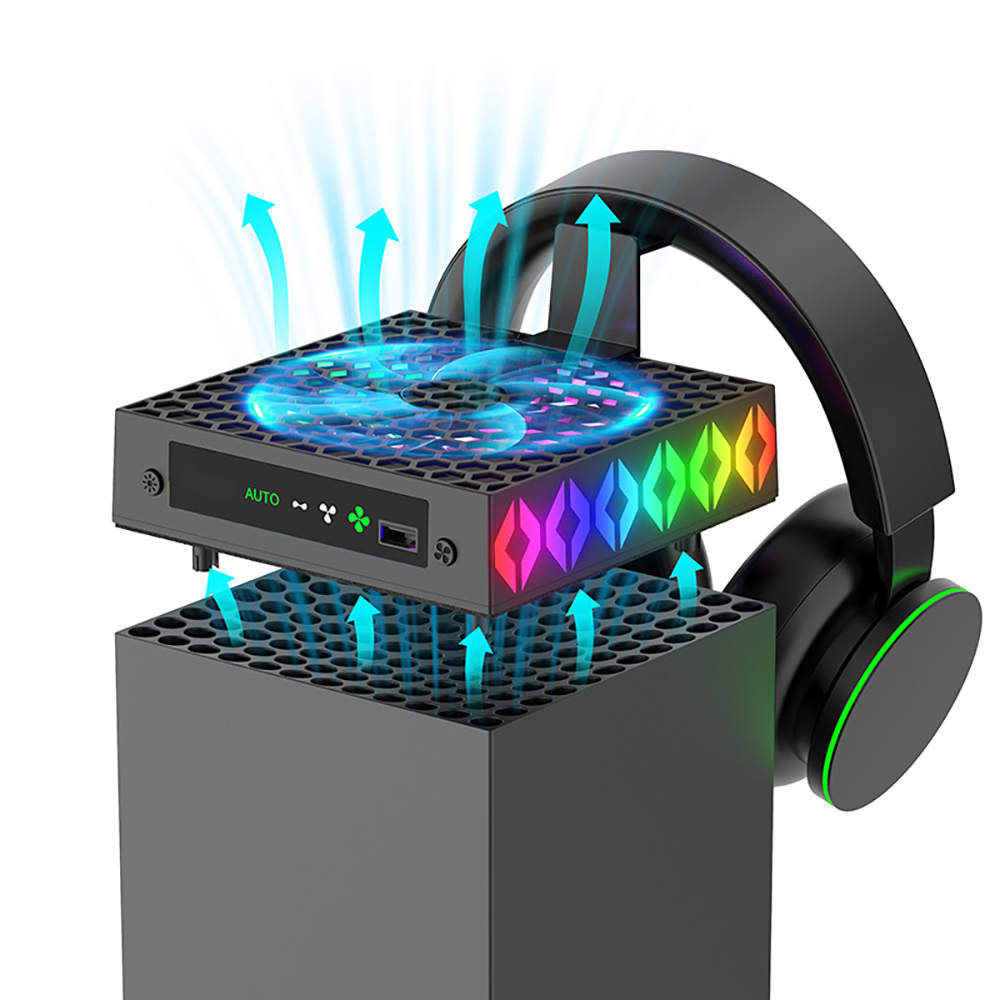 Verstellbarer RGB Lüfter für Xbox Series X Konsole mit Kopfhörerhaken - Bild 10 von 10