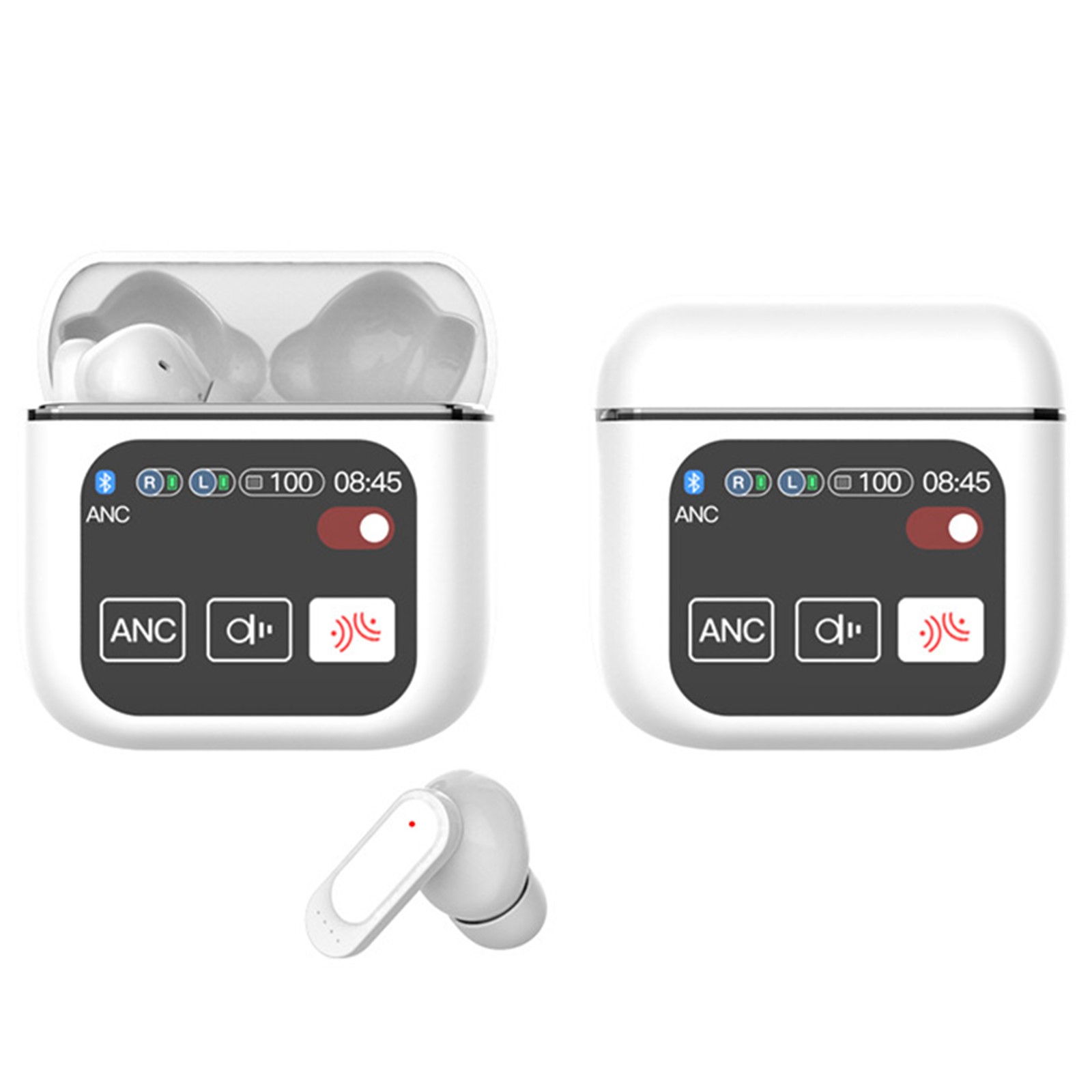 Auriculares intrauditivos inalámbricos con pantalla táctil LED, cancelación de ruido ANC y ENC, estuche de carga inteligente, micrófono para llamadas perfectas con control por voz