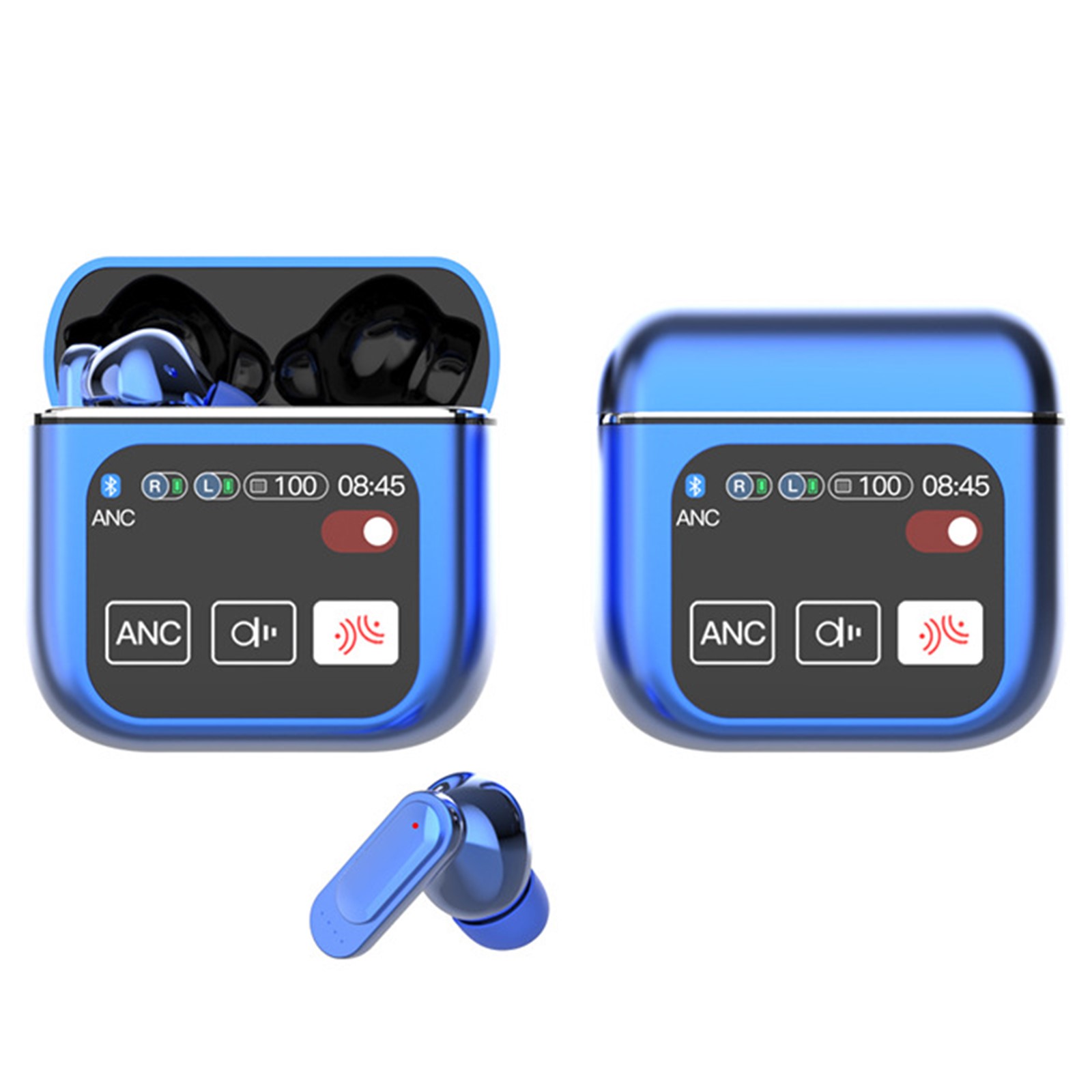 Auriculares intrauditivos inalámbricos con pantalla táctil LED, cancelación de ruido ANC y ENC, estuche de carga inteligente, micrófono para llamadas perfectas con control por voz