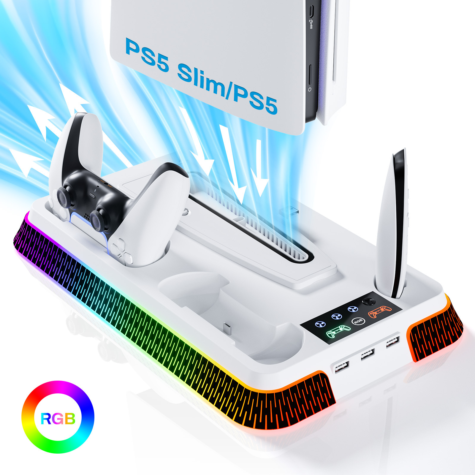 Soporte de estación de enfriamiento para PS5 Slim/PS5 con controlador de carga ventilador de enfriamiento - Imagen 21 de 26